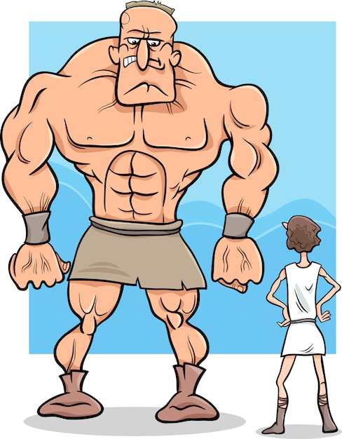Ilustracion De Dibujos Animados De David Y Goliath Vector Premium