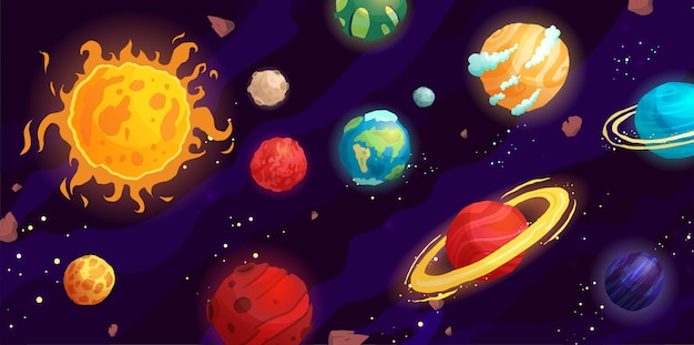 Ilustración De Dibujos Animados De Espacio Con Diferentes Planetas