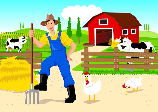 Ilustración de dibujos animados de un granjero | Vector Premium