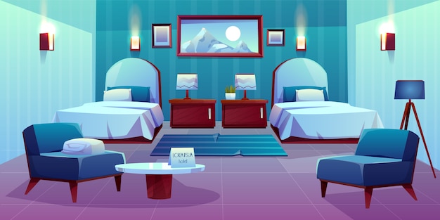 Ilustración de dibujos animados de habitación doble de hotel | Vector Gratis
