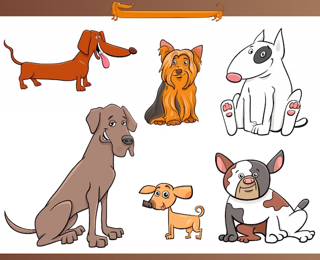 Ilustración de dibujos animados de perros de raza pura conjunto