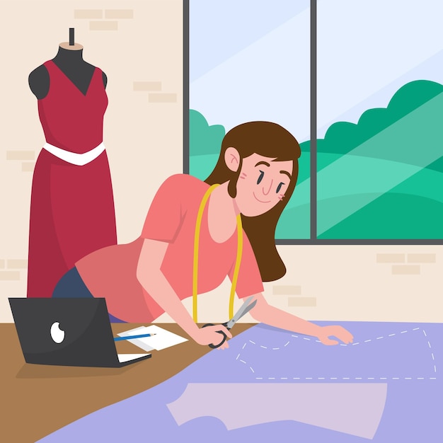 Ilustraci N De Dise Ador De Moda Con Mujer Creando Prenda Vector Gratis