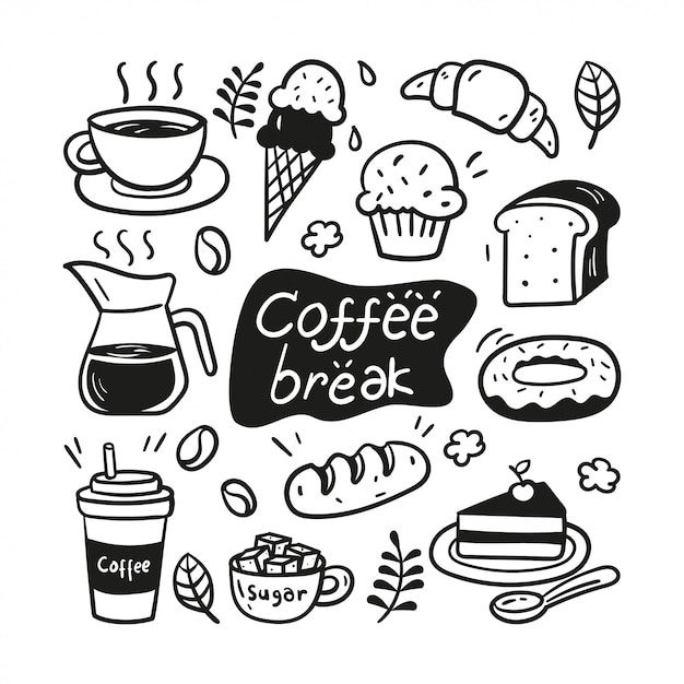 Ilustracion De Doodle De Coffee Break Dibujado A Mano Vector Premium