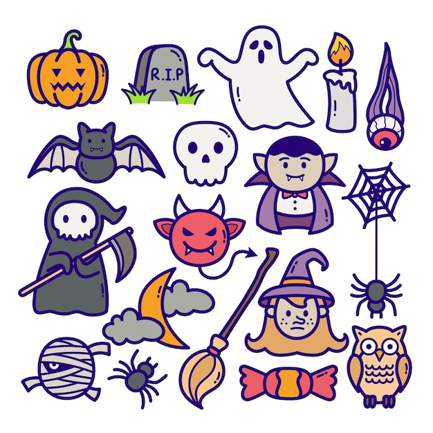 Ilustración de doodle de halloween Vector Premium