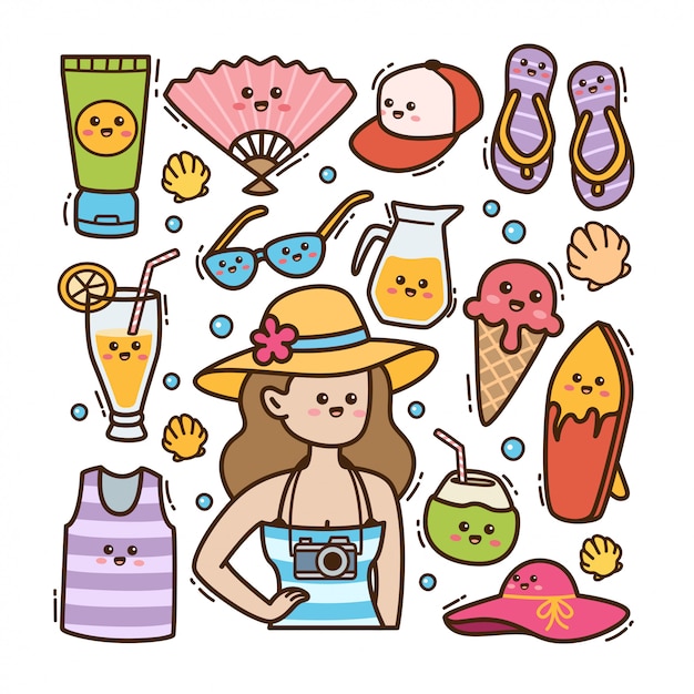 Ilustraci N De Doodle De Verano Playa Kawaii Vector Premium