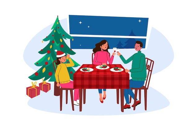 Ilustración De Escena De Cena De Navidad Vector Premium