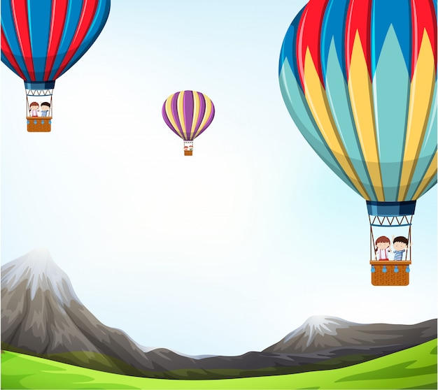 Ilustración de escena de globo de aire caliente vector gratuito