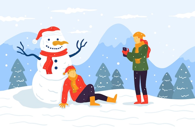 Ilustracion De Escena De Nieve De Navidad Vector Gratis