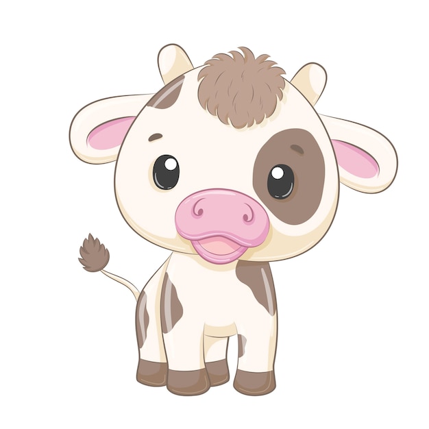 Ilustracion De Estilo De Dibujos Animados Lindo Bebe Vaca Vector Premium