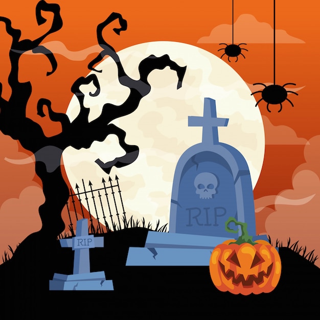 Ilustraci N De Feliz Halloween Con Calabaza Rbol Seco Ara As