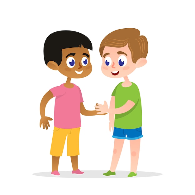 Ilustración feliz del vector del apretón de manos de dos firends. Vector Premium