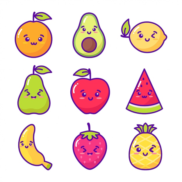 Ilustración de frutas kawaii | Vector Premium