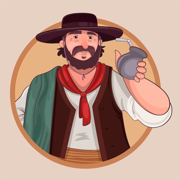 Dibujado A Mano Ilustraci N Gaucho Bebiendo Mate Vector Gratis | The ...