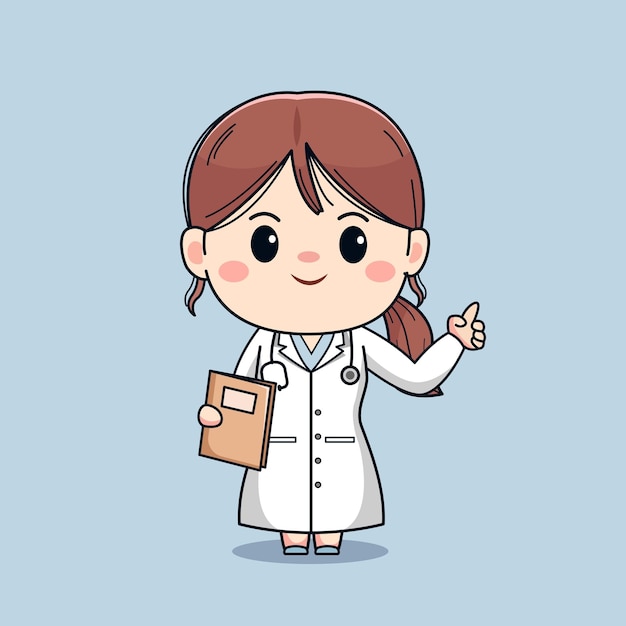 Ilustración De Una Hermosa Doctora Con Un Dedo Señalador Diseño De Personajes Kawaii Lindo 9680