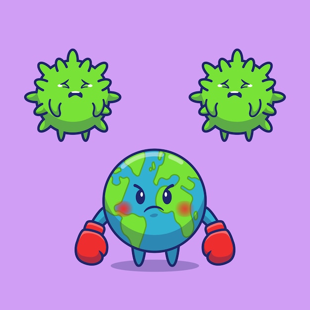 Ilustración de icono de world fight corona virus. personaje de ...
