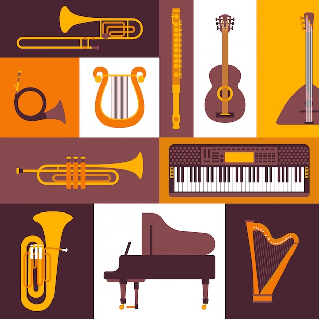 Ilustraci N De Los Iconos De Estilo Plano De Instrumentos Musicales