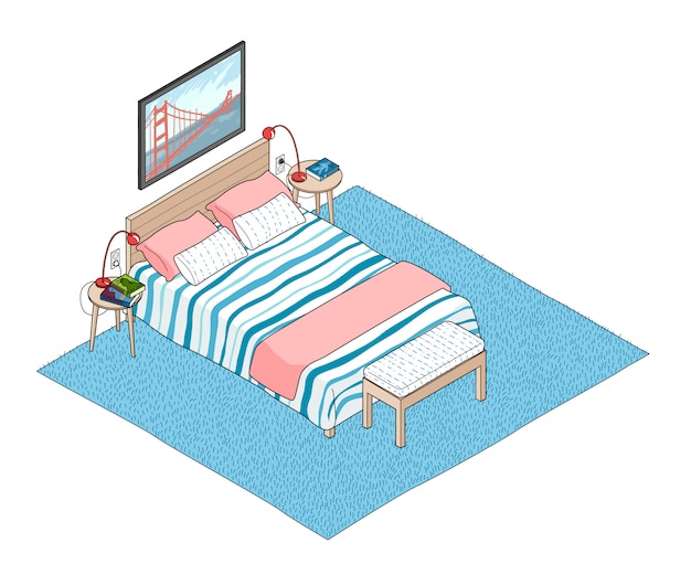 Ilustraci N Isom Trica Del Interior Del Dormitorio Vector Premium
