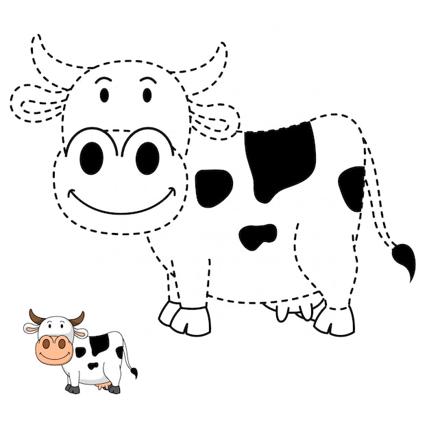 Ilustración del juego educativo y la vaca para colorear ...