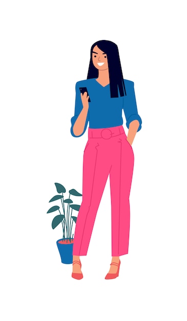 Ilustración De Una Linda Chica En Una Blusa Azul Y Pantalones De Color