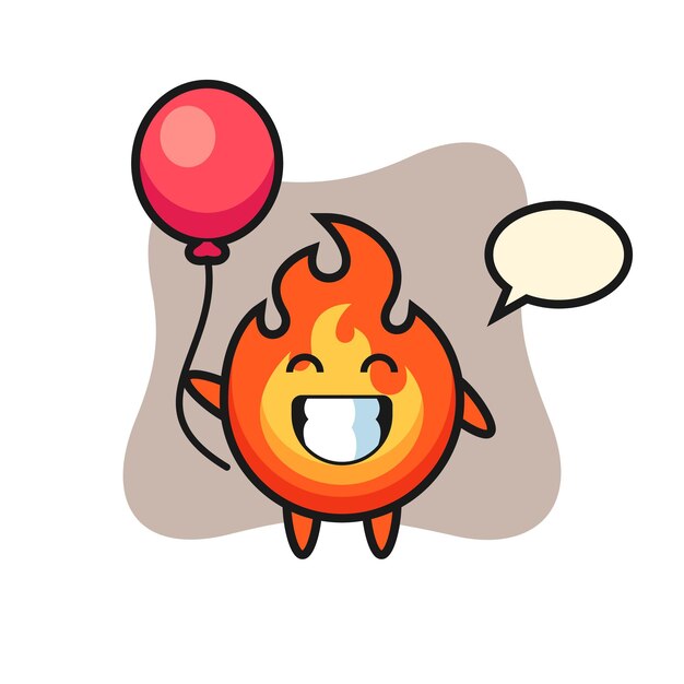 La Ilustración De La Mascota Del Fuego Está Jugando Con El Globo