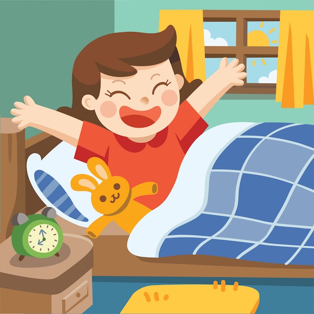 Ilustración de una niña despierta por la mañana. | Vector Premium