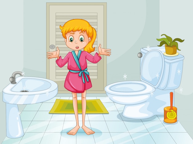 Ilustración De Niña De Pie En El Baño Limpio Vector Premium