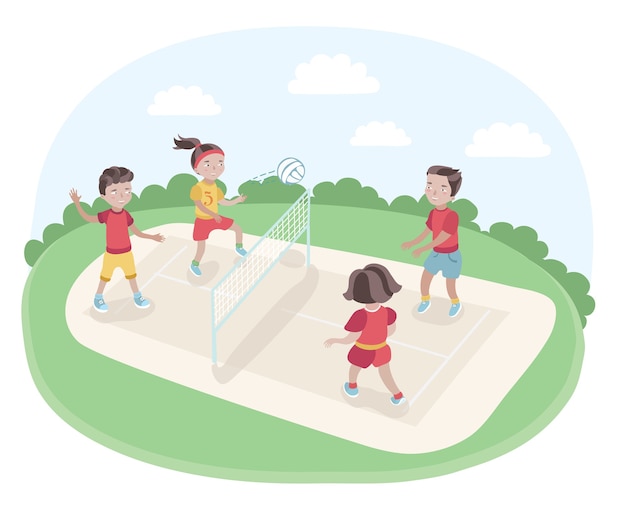 Ilustración de niños jugando voleibol en el parque | Vector Premium