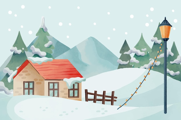 Ilustración de paisaje de invierno en acuarela Vector Gratis