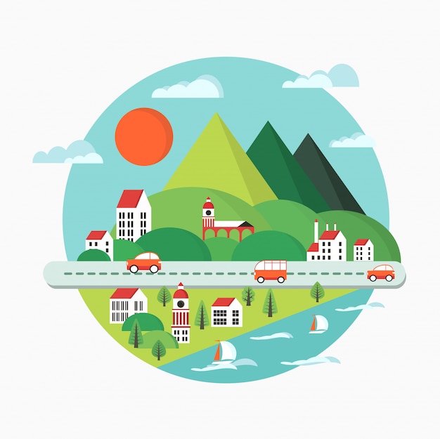 Ilustración de paisaje urbano Vector Premium