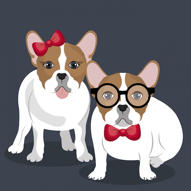 Ilustración de pareja bulldog vector gratuito