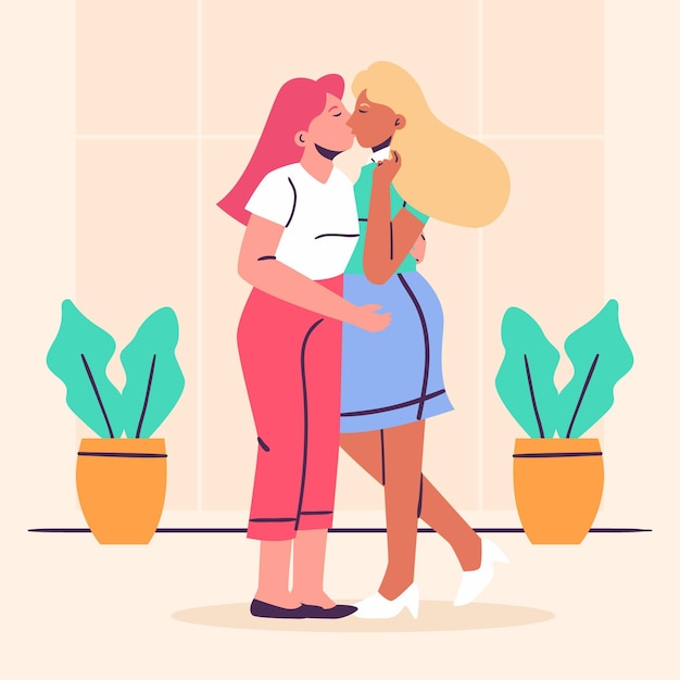 Ilustración De Pareja De Lesbianas Plana Orgánica Vector Gratis 