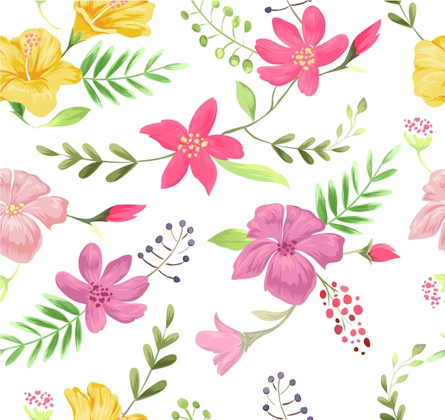 Ilustración de patrón de flor colorida inconsútil Vector Premium