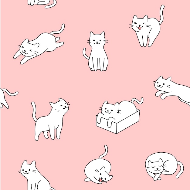 Ilustración De Patrón De Gato Blanco Lindo Inconsútil Vector Premium 7998