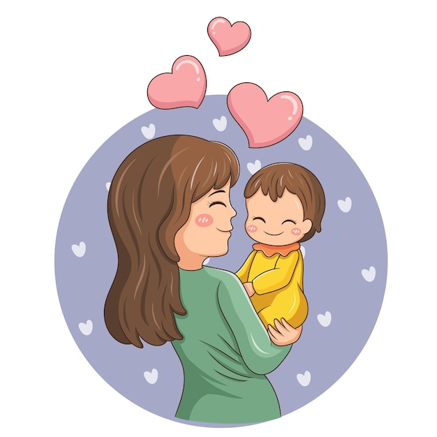 Ilustracion Del Personaje De Dibujos Animados Madre Y Bebe Vector Premium