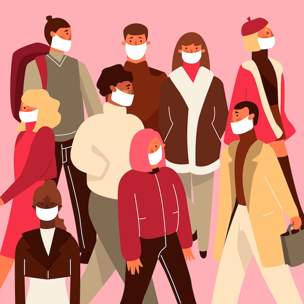 Ilustración con personas con máscara médica | Vector Gratis
