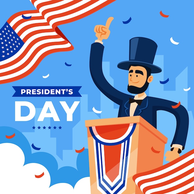 Ilustración plana del día de los presidentes Vector Premium