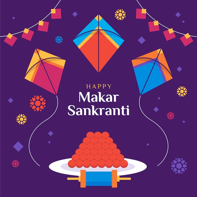 Ilustraci N Plana Feliz Makar Sankranti Vector Premium