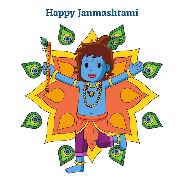 ilustración plana de krishna janmashtami vector gratis