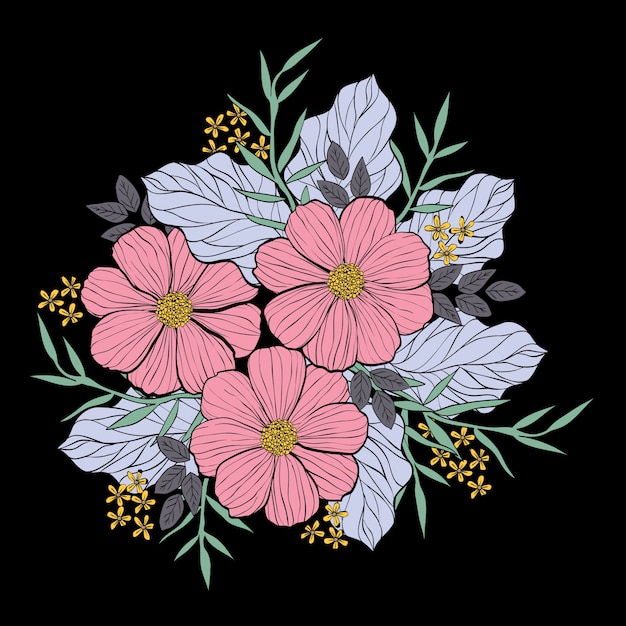 Una Ilustración De Ramo De Flores En El Estilo De Línea Y El Dibujo De La Mano Vector Gratis 7208