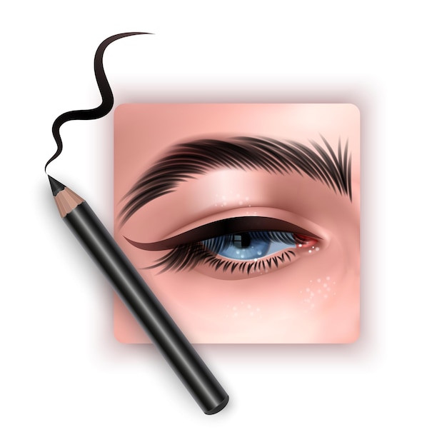 Ilustración realista del ojo aplicando delineador de ojos de cerca la