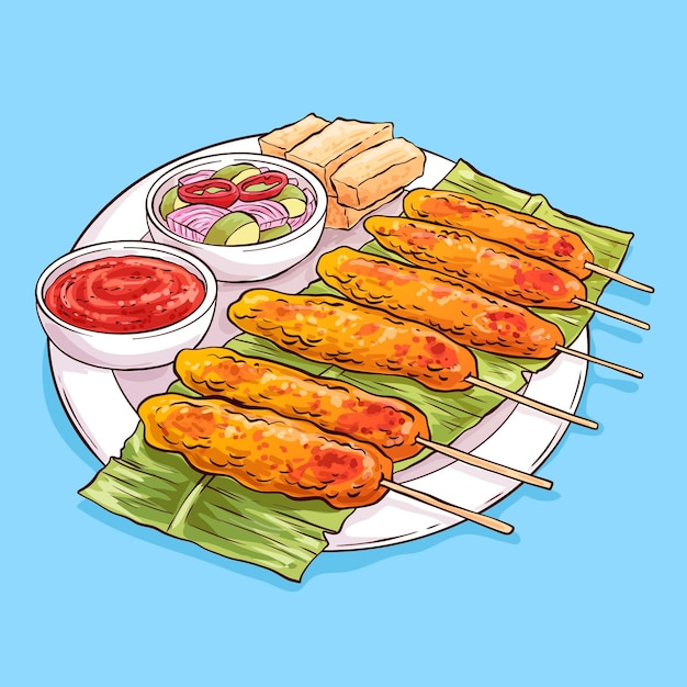 Ilustración De Satay Dibujada A Mano Vector Gratis 3275