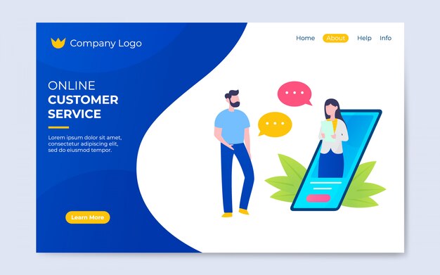 Ilustración de servicio al cliente en línea de estilo plano moderno Vector Premium