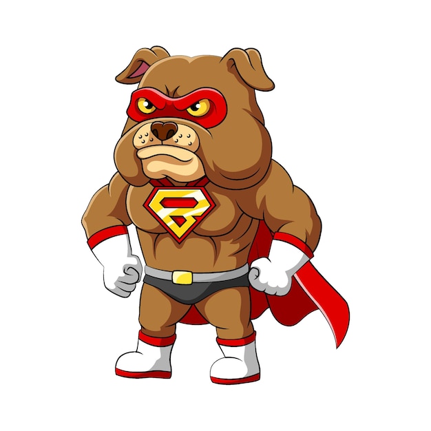 La Ilustracion Del Super Bulldog Con Cara Seria Y Enojada Y Tiene Cuerpo Musculoso Vector Premium