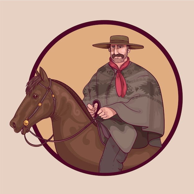 Ilustración de vaquero gaucho en estilo dibujado a mano Vector Gratis