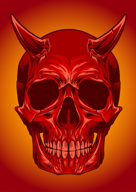 Ilustración De Vector De Diablo Cráneo Vector Premium