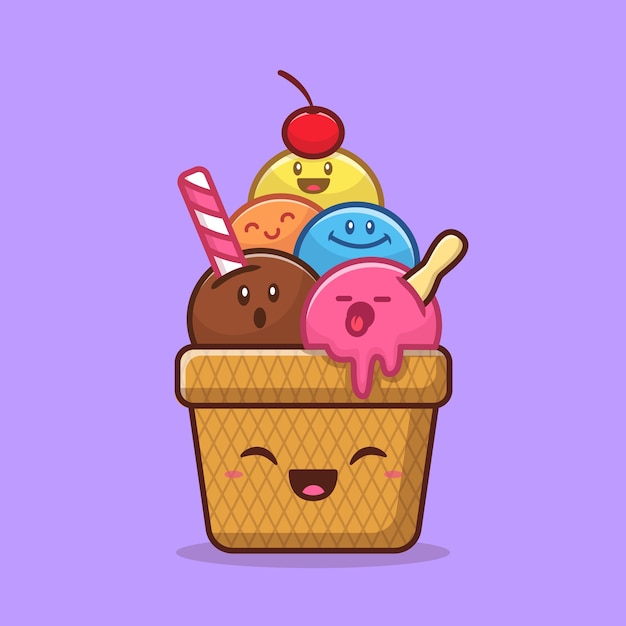 Ilustraci N De Vector De Dibujos Animados Lindo Helado Feliz Concepto