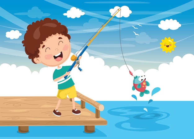 Ilustración de vector de kid fishing | Vector Premium