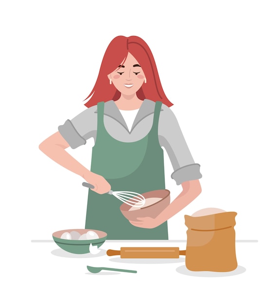 Ilustración De Vector De Mujer Joven Que Está Cocinando Vector Premium 