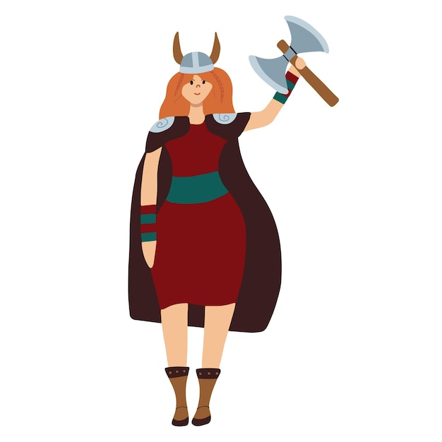 Ilustración De Vector De Mujer Vikinga Vikingo Con Un Hacha En La Mano Aislado Sobre Fondo 