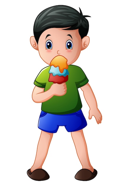 Ilustracion De Lindo Personaje Nino Comiendo Helado Vector De Dibujos